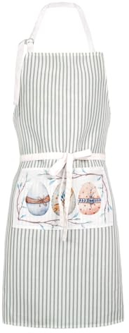 OccuPied Easter Aprons for Women Men Easter Eggs Adjustable Kitchen Aprons with Pockets Green Stripes Washable Cooking Apron for Spring Holiday Party Dinner