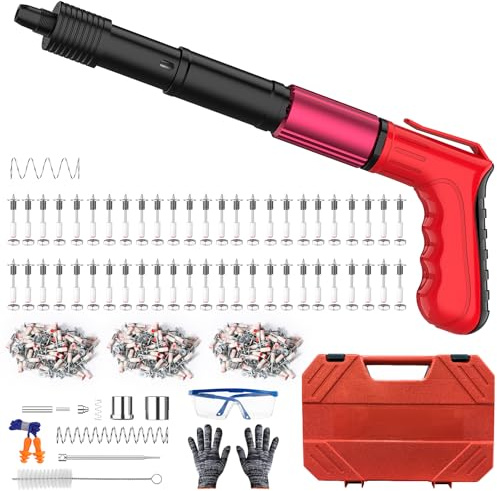 Pistola de clavos manual, mini pistola de clavos para hormigón, 5 velocidades, con 150 clavos redondos, 50 clavos para tornillos, pistola de clavos silenciosa para paredes de ladrillo, trabajo en