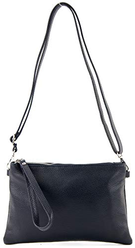 modamoda de T186 Damen Leder Clutch Umhängetasche Abendtasche handmade in Italy, Farbe:Dunkelblau