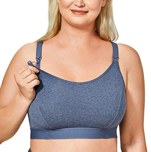 Gratlin Damen Stütz Sport Still BH Große Brüste Baumwolle Racerback Schwangerschafts BHS Blauer Nebel Grau XXL