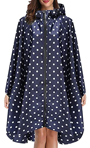 Damen Regenjacke Outdoor Leichter Regenmantel Mädchen Jungen Windjacke Wasserdicht mit Kapuze Reißverschlusstasche Einfarbig-Punkt-Farblich Passend-Regenponcho Fahrrad Poncho Regencape Unisex