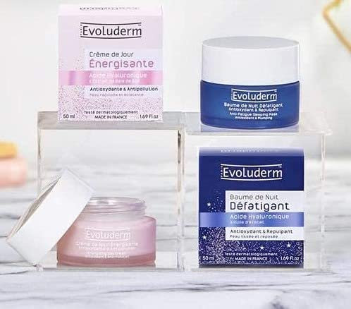 EVOLUDERM - Routine Duo Jour/Nuit Visage - Baume de Nuit Défatigant Antioxydant & Repulpant - Crème de Jour Énergisante Antioxydante & Anti-Pollution - Végan - Fabrication Française
