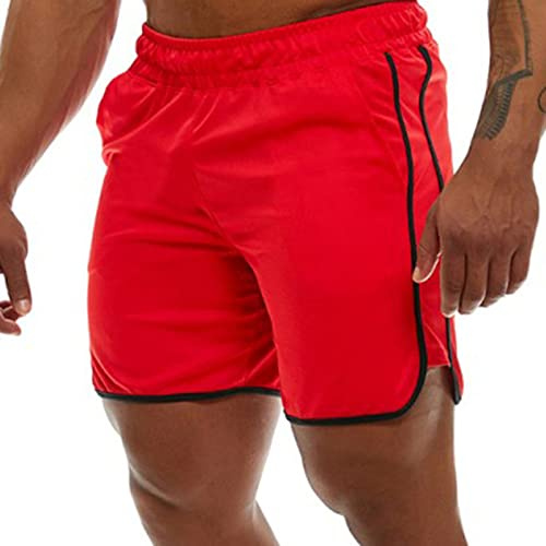 Genfien Sportshorts för män och pojkar, snabbtorkande, korta byxor, löparshorts, sportbyxor, fitness, träningsbyxor, joggningsbyxor, röd, XL