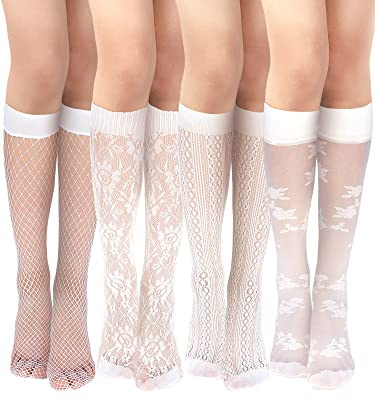 Geyoga 4 Paires Chaussettes de Mollet en Résille Mi-Bas en Résille Évidés pour Femmes (Style Basique, Taille Unique)