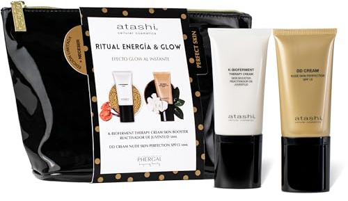 Atashi | Cofre de Belleza Ritual Energía & Glow | K-Bioferment Therapy Cream + DD Cream Tono Medio SPF15 | Piel Saludable, Fortalecida, Hidratada y Luminosa | 50ml + 50ml