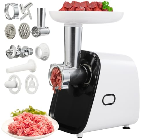 Picadora de carne eléctrica, robusta salchicha doméstica, picadora de carne, trituradora de alimentos con múltiples accesorios, potente motor de 1200 W
