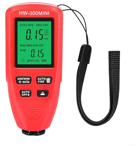 Gbtdoface Beschichtungsdickenmessgerät, digitales Lackmessgerät, Auto-Digital-Beschichtungs-Lacktester, Messgerät 0–2000 um Lackiertester (rot)