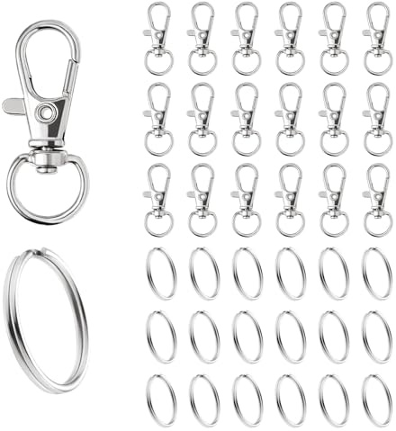 Mousqueton Anneau Porte Clef Métal 100 Pièces Anneaux, Attache Porte Clé, Fermoir Mousqueton, Pivotant Keychain, Crochet Porte Clef pour Bijoux Gadget DIY Décoratio（Argent）
