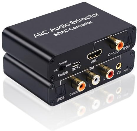 HDMI ARC Audio Extraktor, DAC Konverter 192 KHz Digital zu Analog Audio Wandler, HDMI ARC zu Optical Toslink SPDIF Koaxial Stereo Aux RCA L/R 3,5 mm Jack für TV Kopfhörer Soundbar Verstärker