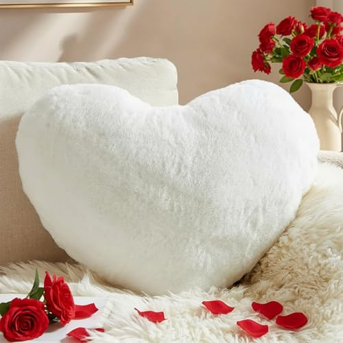 Yhoelata Cuscino Cuore, Bianco Cuscino a Forma di Cuore, Peluche Cuore Cuscini Decorativi, Grande Cuscini per Divano, Cuscini Bambini Cuscino Letto, 37 * 47cm