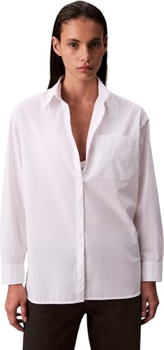 Calvin Klein Donna Camicia Poplin Relaxed Oversize, Bianco (Brilliant White), XS