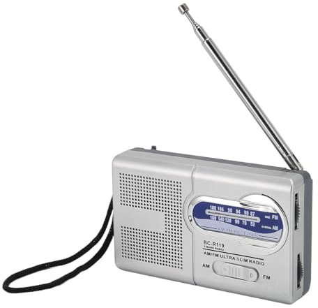 Namvo Am FM Radio alimentée par Batterie Multifonctionnelle Gris argenté Mini Radio Portable adaptée aux Voyages, à la randonnée et au vélo