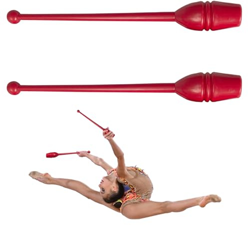 Whyzsjnclg Rhythmic Gymnastics Sticks 2Pcs 13.78inch PVC Rhythmic Gymnastics Clubs for Adult Children Training Equipment, Red, Equipment