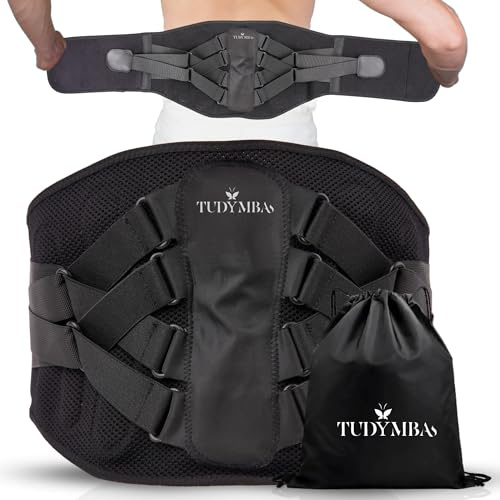 TUDYMBA Faja Lumbar, Cinturón Lumbar Ergonómico con 4 Varillas de Aluminio y Fibra de Carbono, Soporte Lumbar Transpirable y Ajustable para Trabajo, Deporte, Esfuerzos fisicos y Postura.