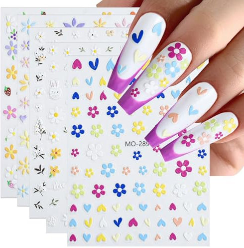HTTDSLF 5 Hojas 3D Pegatinas Uñas Decorativas, Pegatinas para Uñas Flores, Decoración Uñass, Arte Nail Stickers Art Manicura Regalo, Autoadesiva Nail Art Stickers Decoración, PPegatinas de Uñass