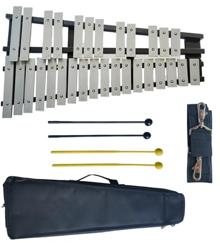 RIXGWND 30 noter glockenspiel xylofon klocksats, vikbar xylofonslagverksinstrument med 4 klubbor, axelrem och bärväska, professionellt slagverksinstrument set för vuxna och studenter