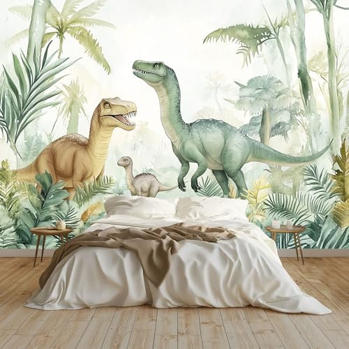 Art Papel Tapiz Fotográfico Mundo De Dinosaurios De La Jungla Papel Pintado no Tejido 200x140 cm Lana Decoración de Pared Sala Cuarto Póster Mural para Sala de estar Dormitorio Decoración, Verde