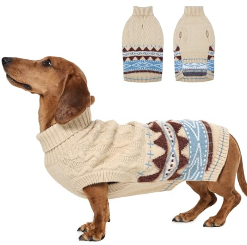 MIGOHI Warm Dachshund Sweater for Chilly Days, Thick Dog Sweater, Beige, M
