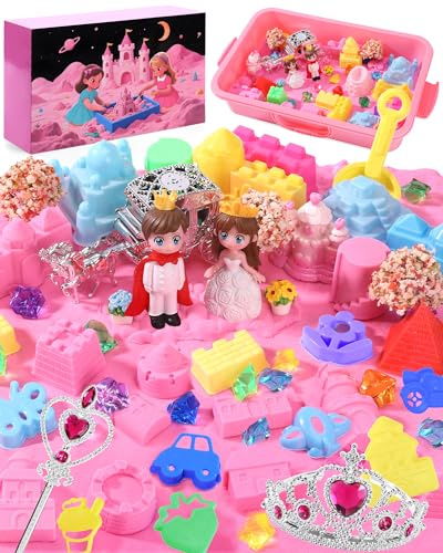 cycletour Magic Sand Set, Set di Sabbia Cinetica Include 1 kg di Sabbie Dinamica Rosa, Una Sabbiera e 57 Tipi di Accessori, Adatto a Bambini dai 3 Anni in su