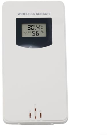 FanJu Stazione Meteo Wireless Montaggio a Parete Supporto Da Tavolo Sensore Wireless Sensore di Temperatura Esterna Umidità Trasmettitore Interno 433.92MHz RF 60m Range (bianco)