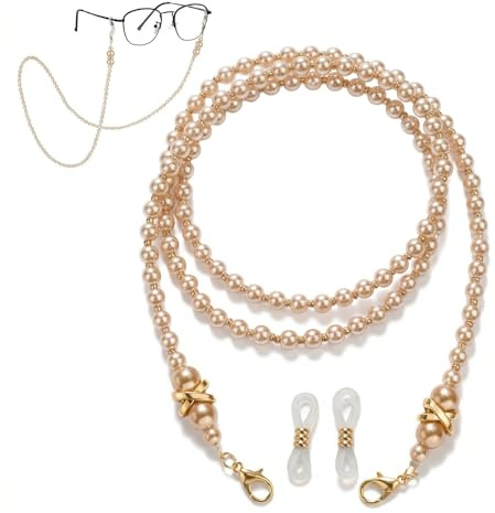 Chaîne Lunettes Femme en Perles Marron - Cordon Lunettes Femme Élégant pour Lunettes de Soleil et de Vue - Collier de Lunettes Chic et Pratique - Accessoire de Mode Anti-perte