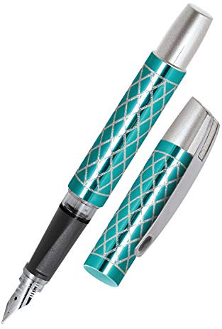 Online Ergonomic Fountain Pen for School/College -Campus Turquoise - Medium Nib, Soft Grip Part, Standard Ink cartridges