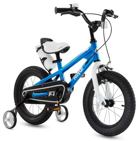 Royalbaby Freestyle Outdoor Children's Bicycle Dual Handbrakes Sporty Kid Bike with Training Wheels and Adjustable Seat, 16 Inch, Blue
