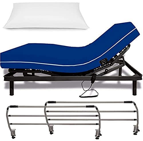 Duérmete Online Elektrisk förstärkt ledad säng + Visco Sanitära Madrass + Kudde Taco Silk + Ledstänger, Trä, 90x200