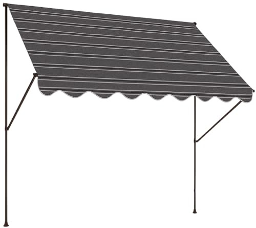 Angerer Klemmmarkise Exklusiv mit Handkurbel, Terrasse/Balkon, einfache Montage ohne Bohren, Made in Germany, hochwertiger Stoff, UV-beständig, höhenverstellbar, wasserabweisend, 350 cm Grau-Schwarz