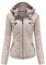 E-girl Damen Elfenbein Lederjacke Schlank Kurz Kunstleder Kapuze Jacket Reißverschluss Motorrad Jacke für Frühling und Herbst,M,C6699N