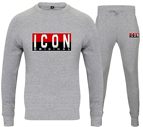 Men’s Tracksuit Sets Fleece Top Bottoms Jogging Joggers Gym Casual Exercise Running Sweat Suit Pants Men Round Crew Neck Icon Full Tracksuit Set Stretchable (UK, Alpha, M, Regular, Regular, Grey)