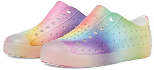 Native Shoes Unisex-Child Jefferson Print Junior Sneaker, Shell White/Translucent/Rainbow Blur, 12 Little Kid