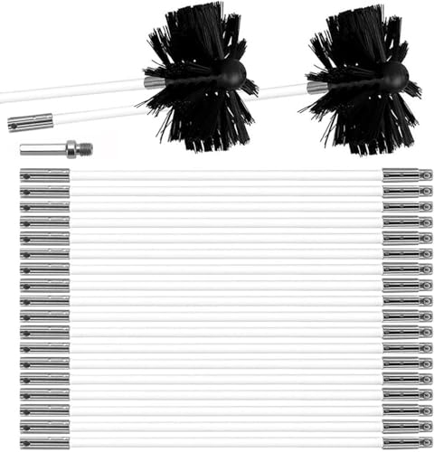 MOCNT Kit de Broussailles de Nettoyage de Cheminée Ensemble de Brosse de Cheminée Réglable Brosse Nettoyage Ramonage Outil avec 20 Tiges Flexibles 2 Tête de Brosse 150mm