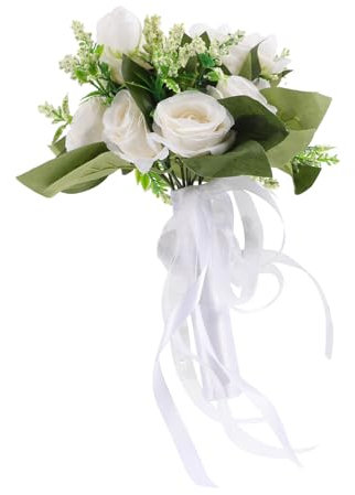 Cabilock Bouquet de la mariée Bouquet Floral mariée Bouquets en Cascade Fleurs séchées Accessoire de Bouquet Fleur de mariée de Mariage des Roses Accessoires Fleur Artificielle Blanche