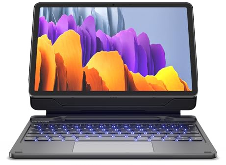 Dexnor Funda con Teclado Español Ñ para Samsung Galaxy Tab S8 2022/S7 2020 11 Diseño Magnética Flotante con Trackpad Retroiluminado Teclado Bluetooth Keyboard Cover Inalámbrico, Negro