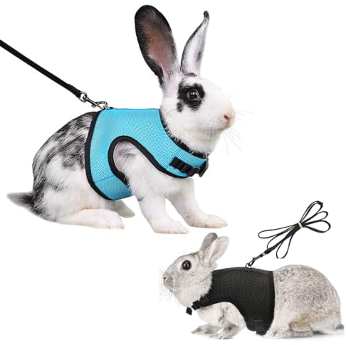 Weiches Kaninchen Geschirr mit Leine 2 Stück Mesh Kaninchen Geschirr Kätzchen Haustier Hasen Geschirr Verstellbares Weiches mit Elastischer Haustier Joggen