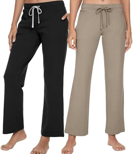 U2SKIIN 2 Pack Pajama Pants for Women Soft, 100% Cotton Comfortable Womens Lounge Lightweight Sleep Pj Bottoms (Black+Khaki, M)