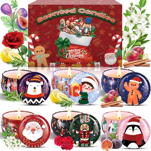 ZZXLOPEZ 6 Stück Aromatherapie Kerzen Set, Duftkerzen Set, Weihnachtskerzen Geschenkset, Sojawachs Kerzenset, Tragbare Reisekerzen für Muttertag,Weihnachten,Geburtstag, Stressabbau, Bad, Yoga