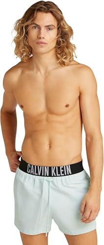 Calvin Klein Uomo Pantaloncino da Bagno Short con Fascia con Logo, Grigio (Moonlight Jade), L