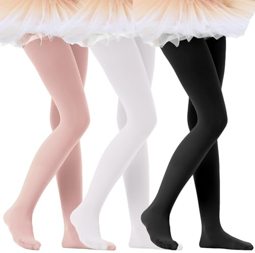 Citystl 3 Pairs Ballet Tights For Girls, Multiple Colors Toddler Ballet Tight, Kids School Dress Cotton(HBF-8/10)