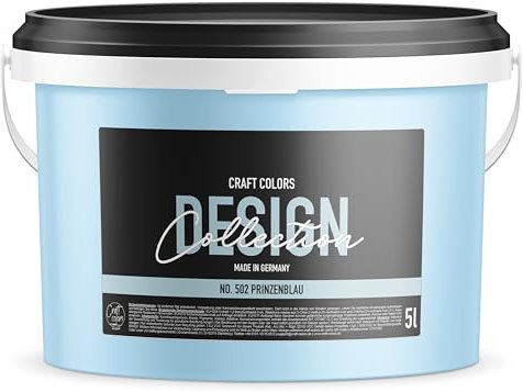 Craft Colors® Peinture murale haut de gamme 5L, finition mate noble, peinture à la craie fabriquée en Allemagne, DESIGN Collection No. 502 Bleu Prince