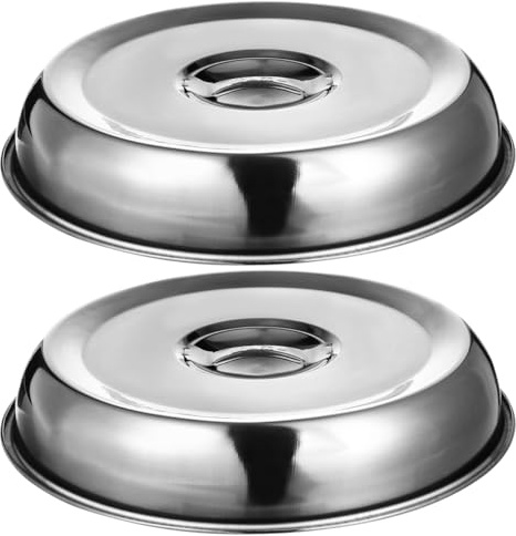 Cabilock 2Pcs Stainless Steel Round Vegetable Covers, Food Protection Dome, Dinner Plate Cover for Steak Bread Dish Kitchen Cooking Hood
