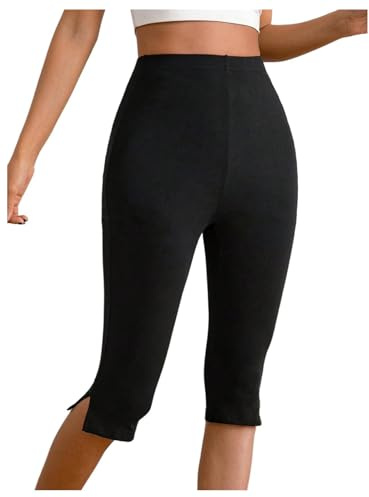 Verdusa Women's Split Capri Leggings High Waisted Knee Length Shorts Black Large