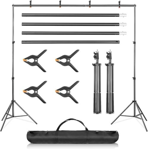 KingSaid 2x3 m Support de Fond Réglable, Professional pour Fond Studio Photo, Solide et Portable, Sac de Transport Inclus, Convient pour Photographie, Diffusion en Direct, Mariage, etc. (2x3m)