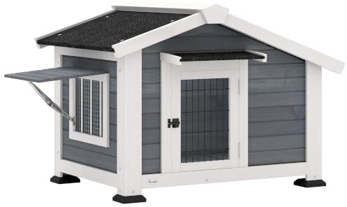 PawHut Niche pour Chien Extérieur en Bois avec Plancher Amovible Gris
