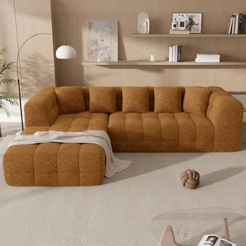 Daluvenix - Modern Modular L-Shaped Sofa, 270cm Chenille Fabric with Chaise Longue, Deep Seat Design, No Assembly Required, Dark Brown Sectional Sofa