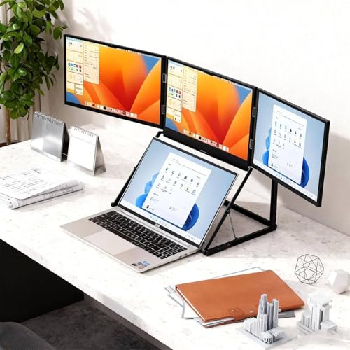 YISHENX Förlängare För Bärbar Dator, 15,6 Bärbar, Hopfällbar Trippelskärm, Kompatibel Med Windows Mac Linux Android, 3 Nivåer Höjdjusterbar, 178° Vidvinkel, Svagt Blått Ljus, För Videoredigering