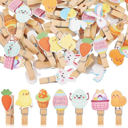 POPETPOP Mini Mollette per Appendere Foto in Legno Naturale Versatili Cartoon 70 Pezzi e Organizzare Cavi per Foto e Decorazioni Casa