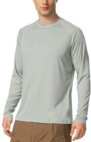 baleaf Men's Rash Guard Shirts Fishing Long Sleeve UV Sun Protection SPF T-Shirts UPF 50+ Lightweight Beach Gray Size M