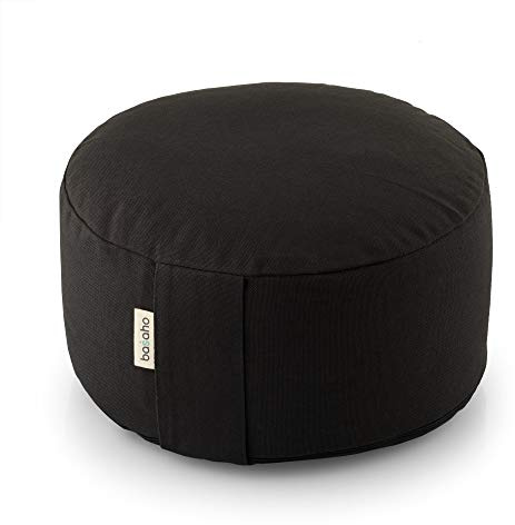 basaho WHEEL Zafu Cuscino da Meditazione | Cotone Organico | Gusci di Grano Saraceno | Rivestimento Lavabile Rimovibile (Nero Zen)